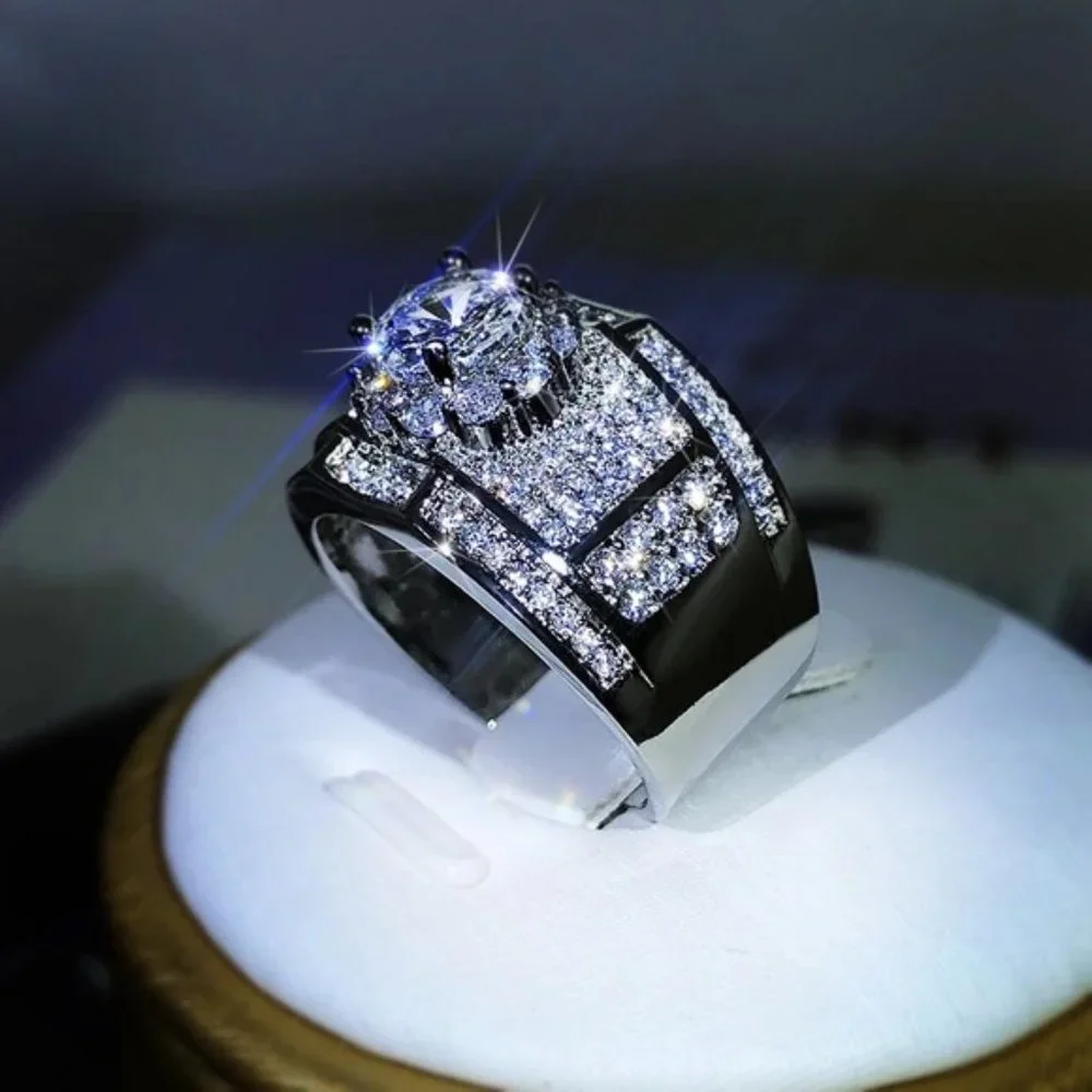 925 Sterling Silver Luxury White Engagement Ring Women Men Wedding